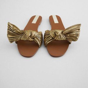 Zara gold metallic bow sandals size EU 37